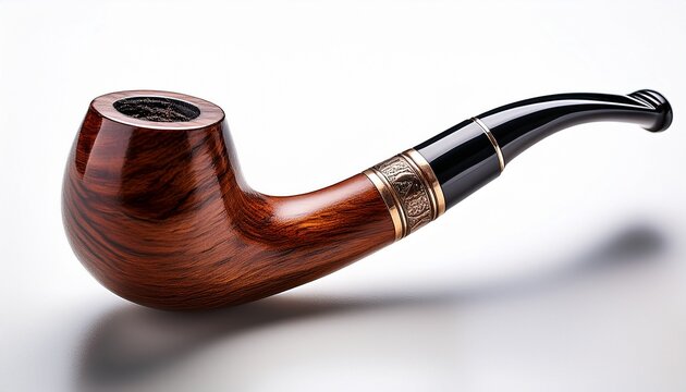 elegant wooden tobacco pipe with curved stem on white background for smoking enthusiasts and collectors