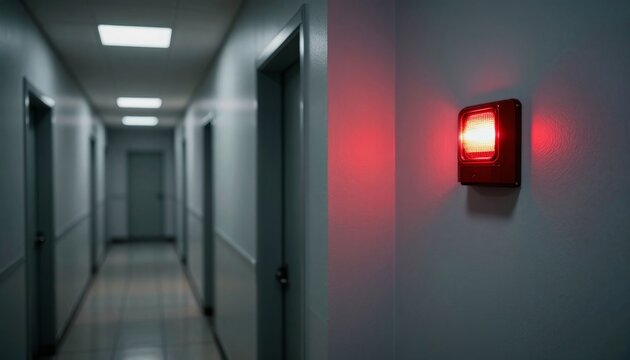 Emergency Fire Alarm Strobe Light Activated in Hospital Corridor