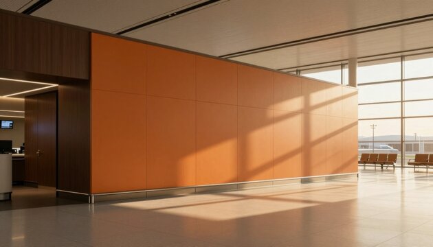 Modern Airport Terminal Interior with Orange Partition Wall