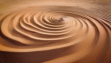 Naklejka premium close up of a sandy surface with a spiral pattern the sand appears to be a light brown color and has a rough texture