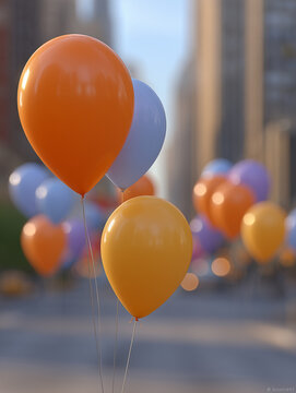 Holiday parade balloons floating over city avenue