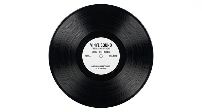 Black vinyl record disc isolated on white background with record label with entertainment collectible audiophile turntable isolation equipment