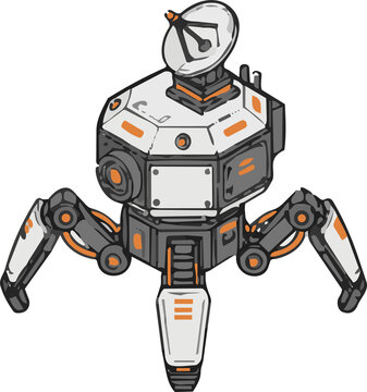 Sci-fi lunar lander robot or mars exploration rover vector illustration isolated 
