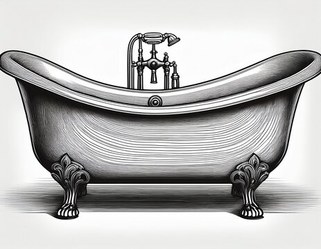 antique bathtub with claw feet black and white engraved style bathroom fixture