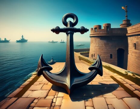 large metal ship anchor at a historic fort naval heritage concept