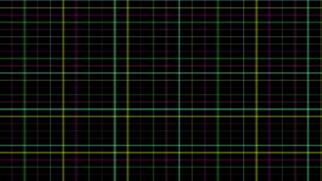 This looping digital background displays a geometric grid pattern formed by intersecting green and yellow lines on a dark surface.