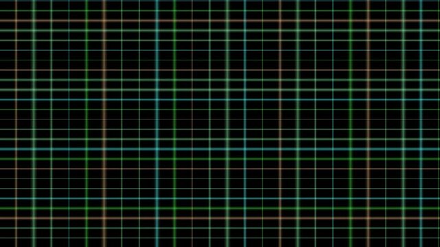 A multicolored grid pattern flows seamlessly across a dark background for a looping visual loop.