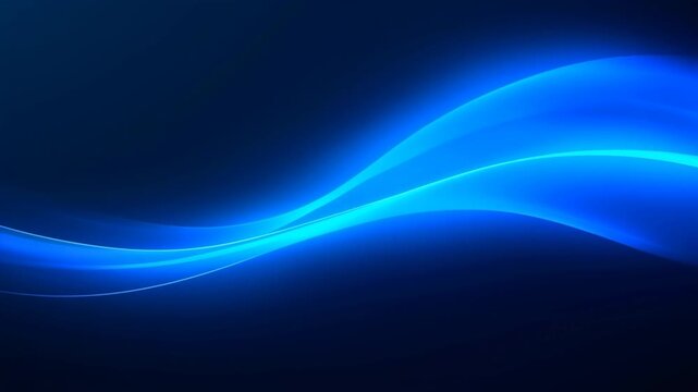 Abstract blue wave background, glowing neon light trails on dark backdrop, elegant flowing energy lines for corporate presentations