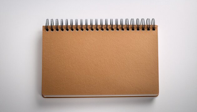 brown spiral bound notebook on white background