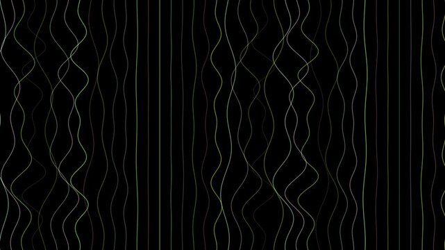 A minimalist background features looping wave lines in varying shades of green against a dark black backdrop.