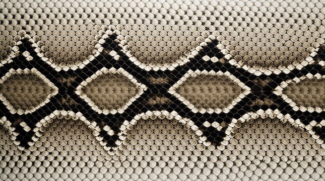 Close up view of natural python skin pattern. Reptile scales create detailed leather texture for fashion design surface. Brown beige snake print background with organic geometric motif. Wild animal
