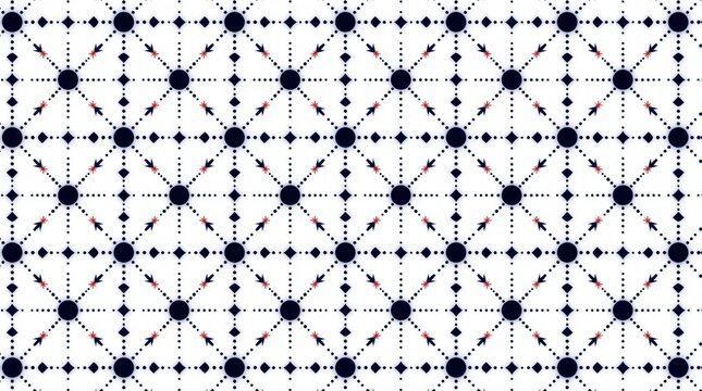 Electromagnetic field pattern shows dipole charge distributions in grid layout. Blue circles, arrows indicate electric force direction, flow. Scientific diagram illustrates physics concept of
