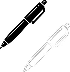 Fototapeta premium Ballpoint pen vector icon - black silhouette and outline pair