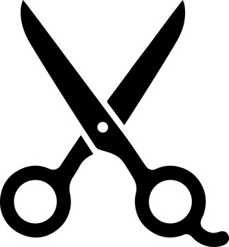Barber scissors or hairdressing shears open vector icon - black silhouette