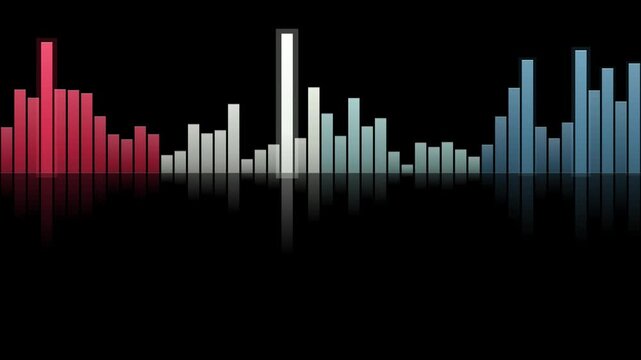 Abstract audio equalizer bars transitioning from red to blue with seamless looping animation on a black background.
