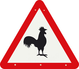 Triangular Rooster Animal Crossing Warning Road Sign © Sasithorn