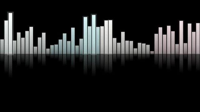 A digital audio level meter displays fluctuating sound waves with a smooth, seamless loop animation against a black background.