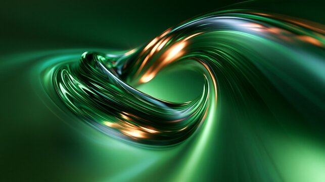 Abstract Swirling Green Metallic Wave 3D Render Background