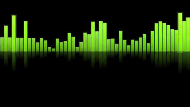 A seamless loop of green audio bars reflects on a black background.