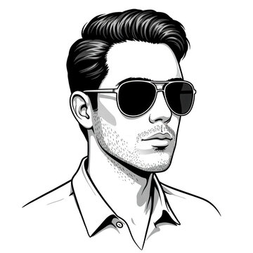 Stylish man with aviator sunglasses isolated on transparent background