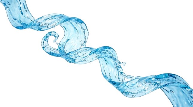 Dynamic swirling water splash with a beautiful blue hue isolated on a white background creating a refreshing and fluid visual element