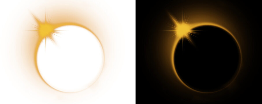 Solar eclipse with glowing corona light effect isolated on transparent background