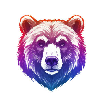 Vibrant grizzly bear head illustration isolated on transparent background