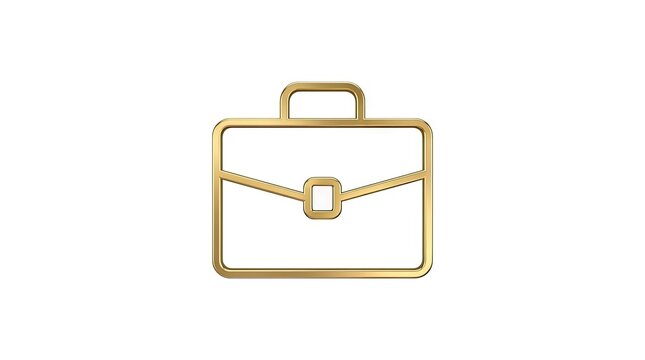Golden briefcase icon line art illustration.