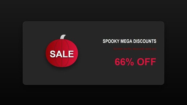 Spooky mega discounts halloween sale banner with a red pumpkin icon and sixty six percent off