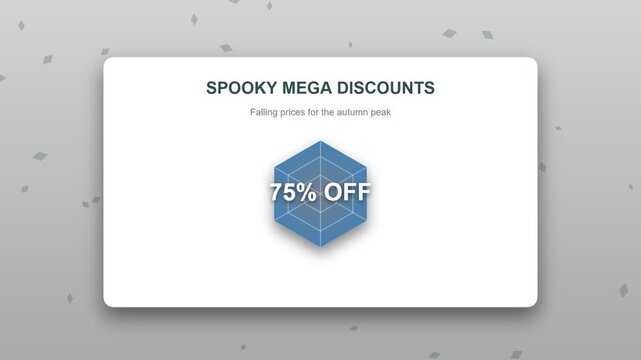 Spooky mega discounts promotional banner with a blue hexagon shape and seventy five percent off