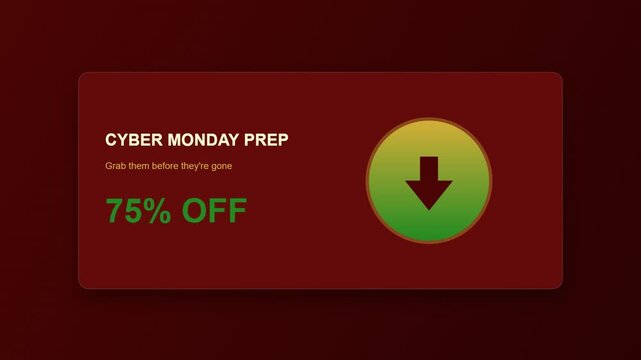 Cyber monday prep sales banner with seventy five percent discount and animated download arrow