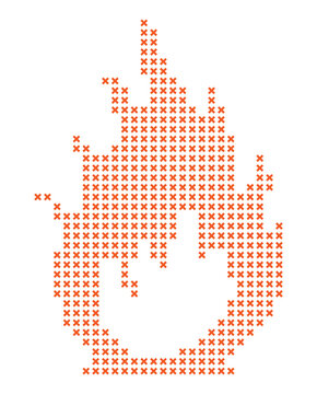 Flame Fire Cross Stitch Embroidery Pattern, Orange Burning Flame Sewing Design, Energy Heat Symbol, Decorative Textile Craft Illustration Transparent Background