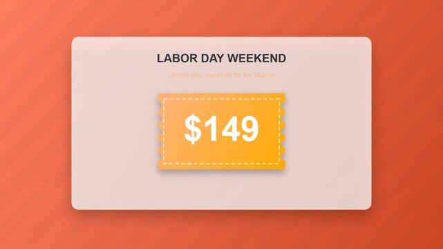 Labor day weekend sale banner with a yellow coupon ticket showing a price of 149 dollars