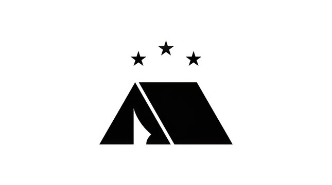 Minimalist camping tent icon with three stars.