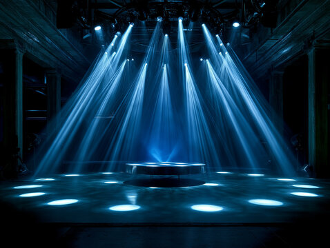 Blue Stage Lights Over Round Platform Podium