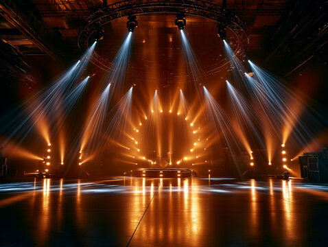 Warm Orange Stage Lights Over Circular Podium