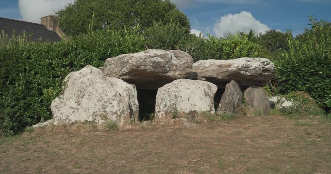 Dolmen de Lannek-er-Men, a historic Neolithic megalithic tomb, Brittany, France