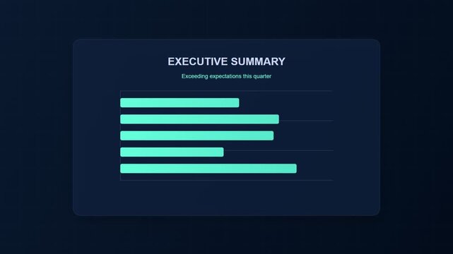 Executive summary bar chart showing business data growth and performance metrics on dark screen