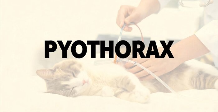 PYOTHORAX diagnosis for a sick cat with a medical tube connected, presented in a stark, clean medical setting, highlighting a serious veterinary concern.
