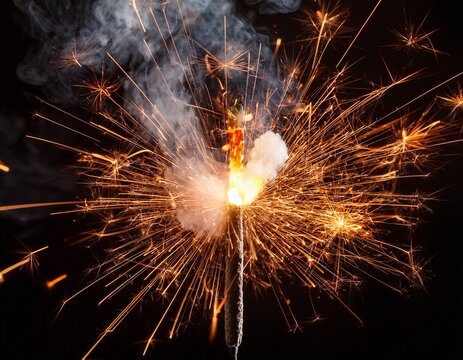 explosion of smoke on black background sparkler celebration