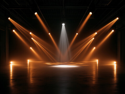 Golden Amber Spotlight Crown Empty Reflective Floor