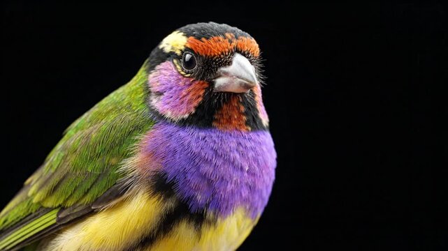 Colorful Exotic Finch Portrait on Black Background