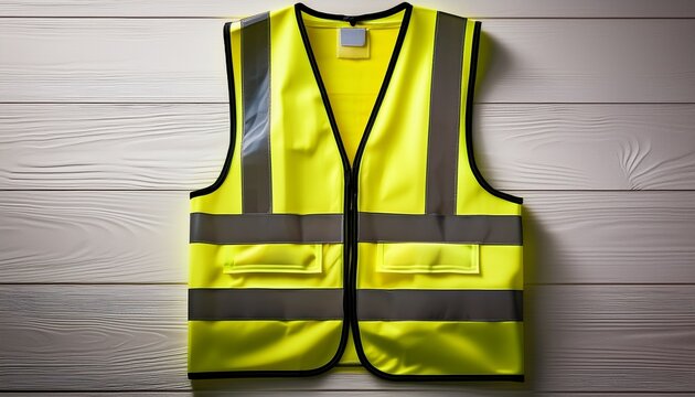 bright yellow reflective safety vest with stripes