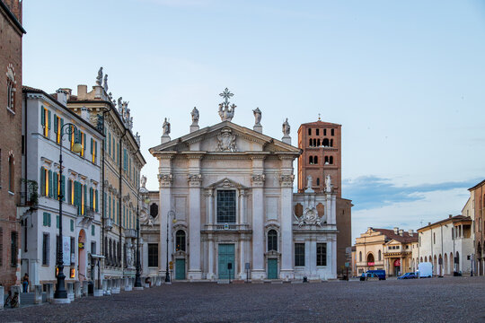 Historic church facade and old town square, Italy, Lombardy, Mantua, 3 June 2026