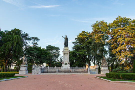 Historic statue monument in a city park, Italy, Lombardy, Mantua, 3 June 2026
