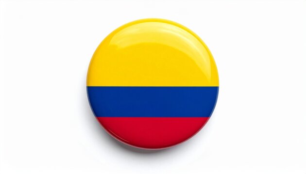 Round Glossy Colombia Flag Pin Badge Button Isolated on White Background