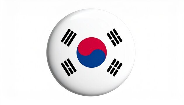 Round Glossy South Korea Flag Pin Badge Button Isolated on White Background