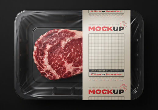 Supermarket Premium Steak Tray Label Mockup