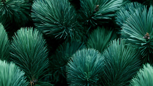 Close-up of vibrant green pine needles creating a lush and textured pattern.