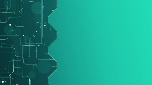 Abstract green technology background featuring left-aligned digital circuit nodes and network connections with copy space